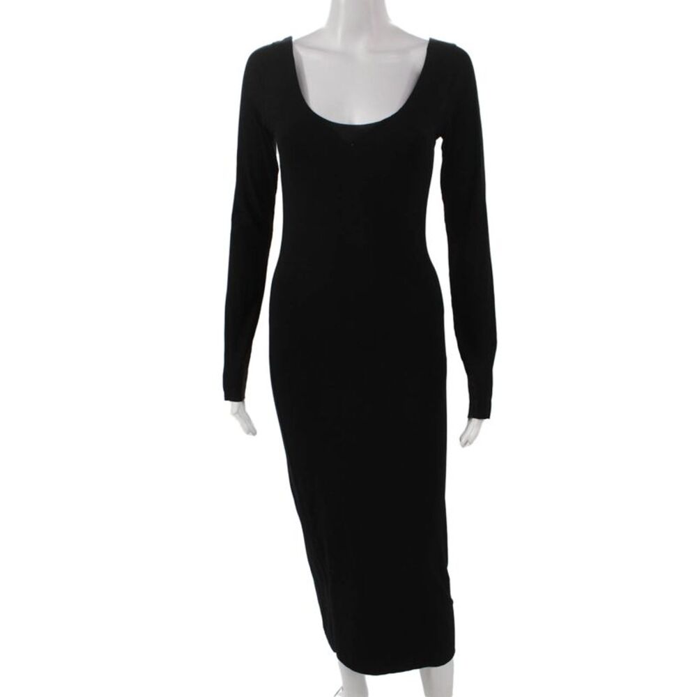 Trois Womens Bodycon Mini Dress Black Scoop Neck Long Sleeve Viscose Size 2